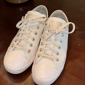 Converse White all star Canvas leather Low-Top Ox gold detail